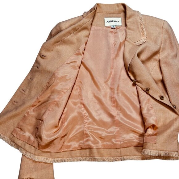 Vintage Albert Nipon 4 Fringe Peach Blazer Jacket Office Brunch - Picture 3 of 9